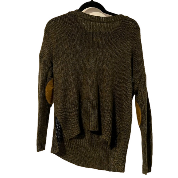 Harper Heritage Green Knit Sweater Brown Patch Elbow Size L - Picture 1 of 5